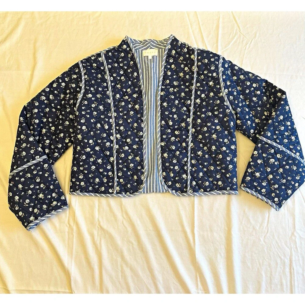 ENTRO Women S Blue White Floral Quilted Jacket Cottagecore Grannycore